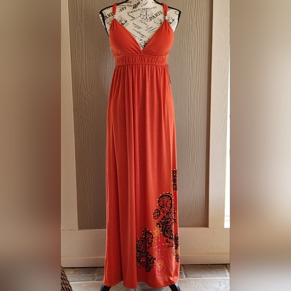 New Directions Orange Maxi Dress - Picture 3 of 15